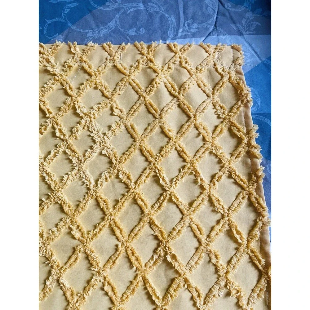 Chenille Shower Curtain Yellow Diamond Pattern Retro Cottagecore Cotton  72 X 72